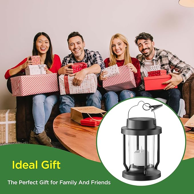 Solar Lantern Outdoor & Indoor Use – Hanging Solar Lights with Realistic Flickering Flameless Candle, Weatherproof for Gardens, Patios, Trees, and Lawns (Black, 1 Pack)