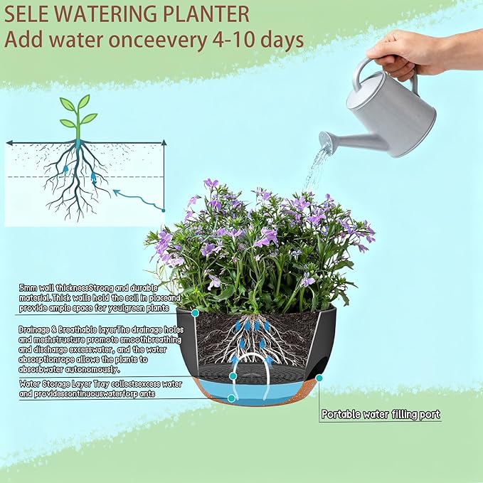 Set of 2-8 Inch Self Watering Hanging Planters for Indoor Outdoor,Hanging Plant Pots with Drainage & Removable Tray, Hanging Pots Holder for Ivy, Pothos, Ferns, Balcony & Patio, Black Brown