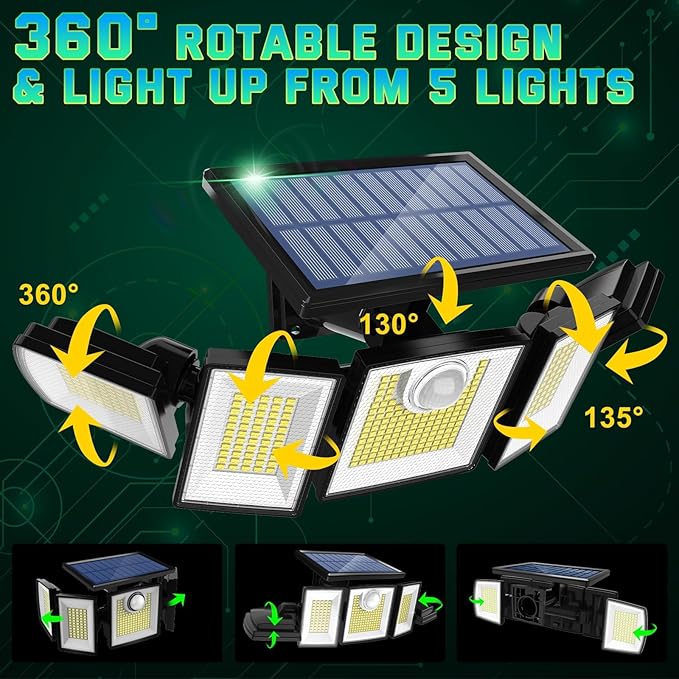 Solar Lights Outdoor Waterproof Motion Sensor - 416 LEDs 3000 Lumens Super Bright 3 Brightness 3 Modes 2400mAh 360° Illumination 32ft Solar Flood Security Light for Outside (With Remote Control, 1)