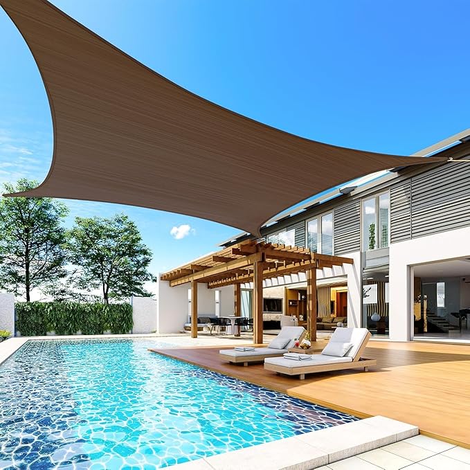 Quictent 185G HDPE Square 24x24FT Sun Shade Sail Canopy 98% UV Block Top Outdoor Cover Patio Garden with Hardware Kit (Brown)
