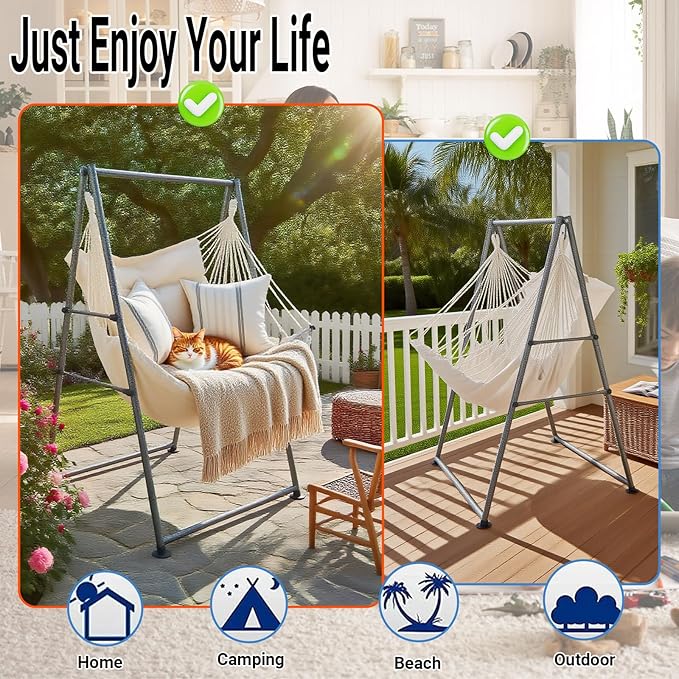 Hammock Chair Stand with X-Large Swing Chair with Footrest,Anti-Tip Thickened Weather-Resistant Iron Pipe Swing Frame, 450Lbs Stand Capacity Quick Assembly for Indoor Outdoor (White)