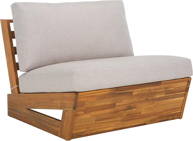 SAFAVIEH Outdoor Patio Furniture Collection – Dune Lounge Chair Set of 2, Solid Wood Outdoor Seating with Light Grey Cushions, Modern Relaxed Design (PAT7328B-SET2)