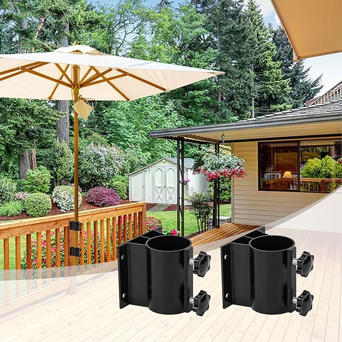 2PCS Patio Umbrella Holder Outdoor Umbrella Stand Heavy Duty Umbrella Mount Bracket Umbrella Base Clamp Stand for Deck Railing, Fences,Docks, Courtyard Balcony, Patios