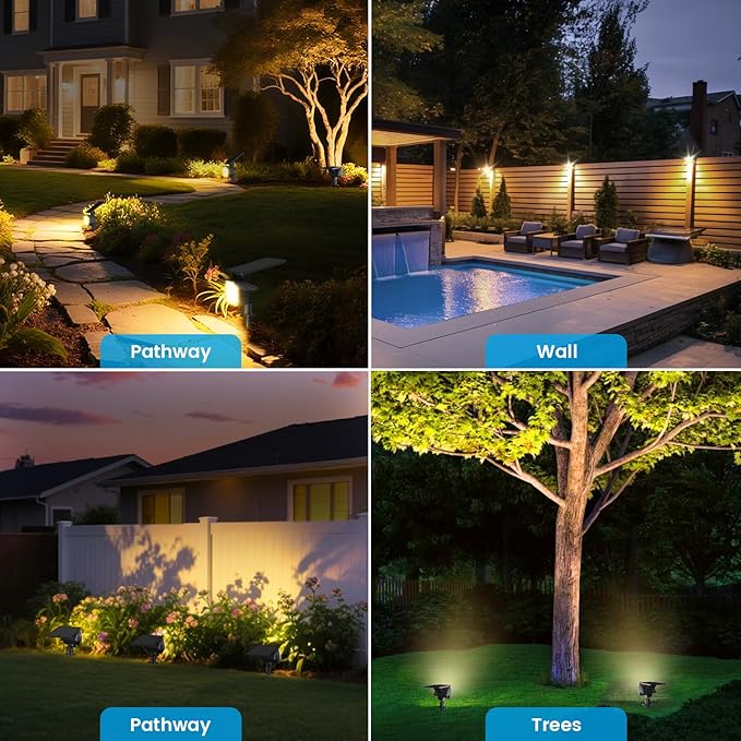 VOLISUN Solar Spotlight Outdoor, IP67 Waterproof Solar Landscape Spot Lights,Uplights for Yard Garden Pathway - 12 Pack (Warm White) 27 LED 3 Lighting Modes