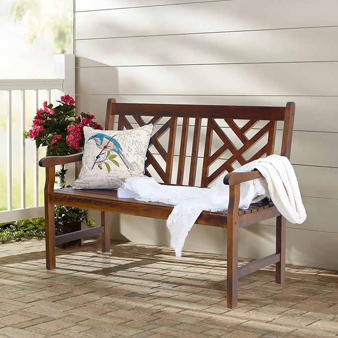 Sophia & William Outdoor Bench Garden Bench Wood 47", Patio Dining Bench Weatherproof with Back, Wooden Park Front Porch Benches for Outside, Rustic Poplar Wood Bench Long Narrow Clearance