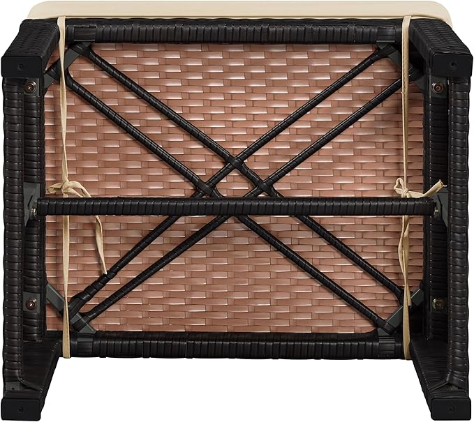Yaheetech Wicker Ottomans, Set of 2 Footrest with Removable Cushion, 2pcs PE Rattan Side Table Additional Seating Multipurpose Outdoor Furniture for Patio, Backyard, Brown/Khaki