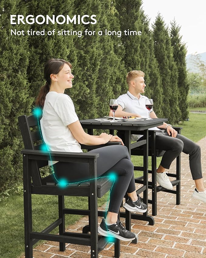 SERWALL Tall Adirondack Chairs Set of 2, Weather Resistance Outdoor Bar Stools, Black