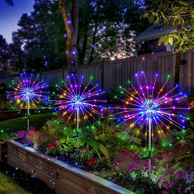 Solar Garden Lights Outdoor Decor: Fireworks Light Waterproof for Yard Decorations Outside - LED Fairy Sparklers Firework Lighting for Patio Decorative - Easter Birthday Home Gifts for Grandma Mom