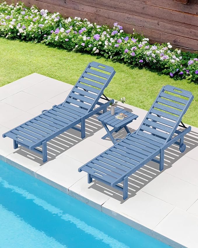 SERWALL Folding Outdoor Side Table Set of 2, Portable Adirondack Side Table, Navy