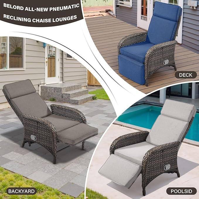 Belord Versatile Outdoor Recliner Chair - Reclining Patio Chair with Adjustable Backrest and Footrest, All-Weather Wicker Chaise Lounge Chair Outdoor for Pool Deck