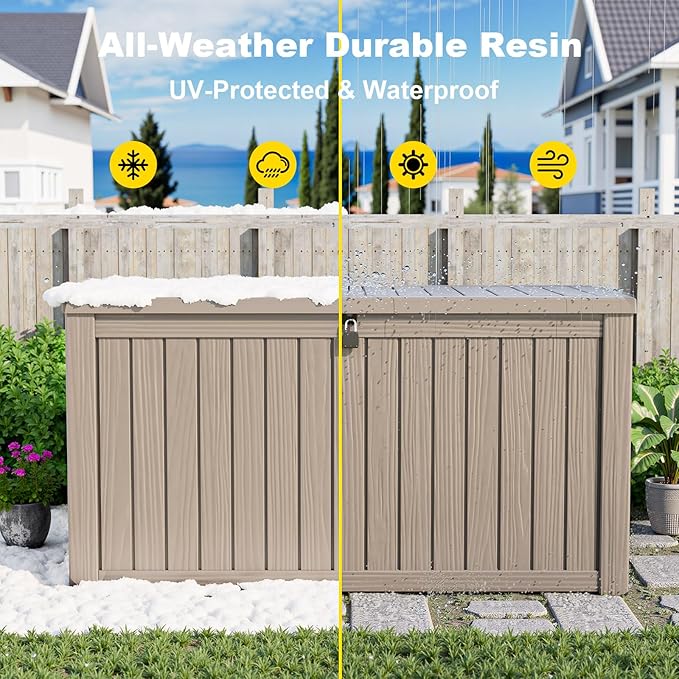 DRATO 150 Gallon Outdoor Storage Box, Large Waterproof Deck Box, Lockable Resin Storage Container with Reinforced Support for Patio Cushions, Garden Tools, UV-Resistant Outdoor Chest(Gray,150 Gallon)