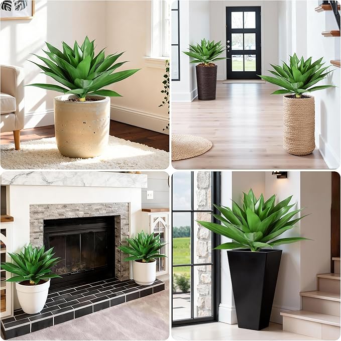 Ivydale Fake Plants 18 Inch Agave Artificial Plants Outdoor 2 PCS for Outside Decoration, Faux Greenery UV Resistant Artificial Outdoor Plants for Front Door Porch Planter Urn Patio Garden Yard(Red)