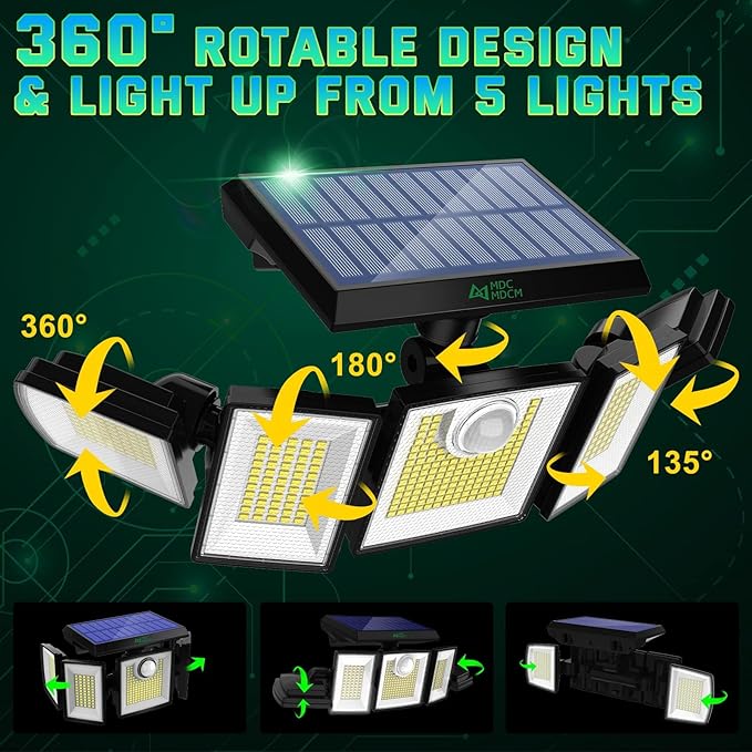 Solar Lights Outdoor Waterproof Motion Sensor - 416 LEDs 3000 Lumens Super Bright 3 Brightness 3 Modes 2400mAh 360° Illumination 32ft Solar Flood Security Light for Outside (With Remote Control, 3)