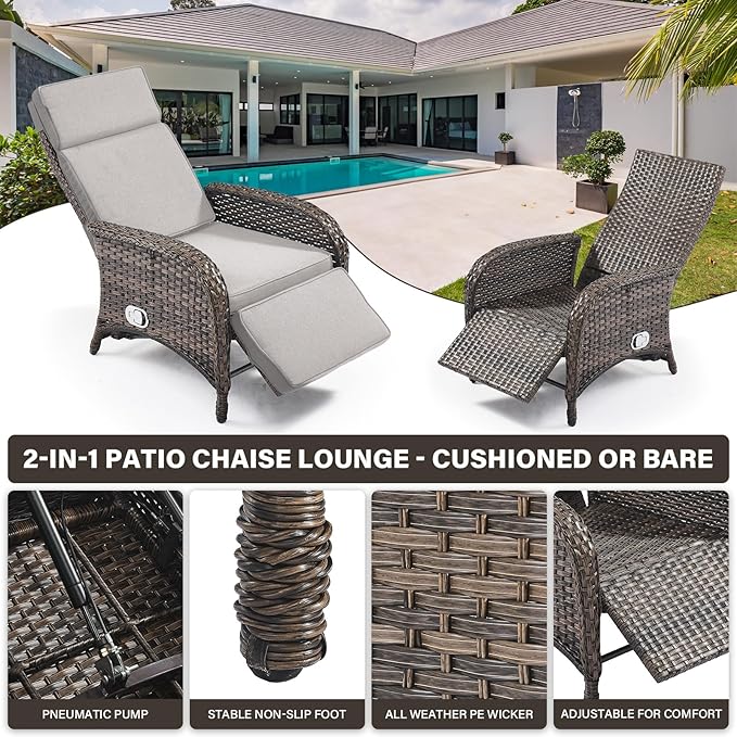 Belord Patio Furniture Set - 6-Piece Wicker Loveseat Outdoor Daybed Furniture Set with Recliner Lounge Chairs Set of 2 and Side Table, All-Weather Outdoor Patio Conversation Set for Deck Pool Backyard