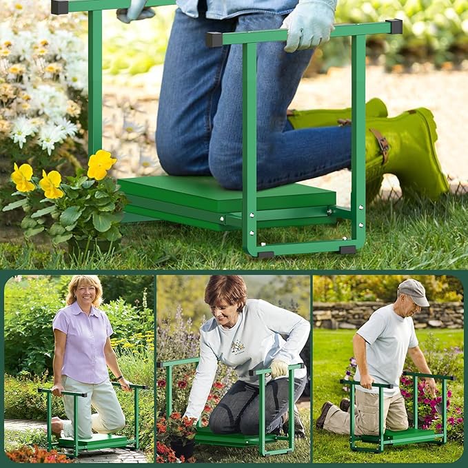 FLINTER Garden Kneelers Seat, Stable and Save Tip-Resistant Design 10.2" Wider Garden Kneeler and Seat with Handle, Heavy Duty Gardening Stool for Seniors, Gardening Weeding Bench for Parents - Black