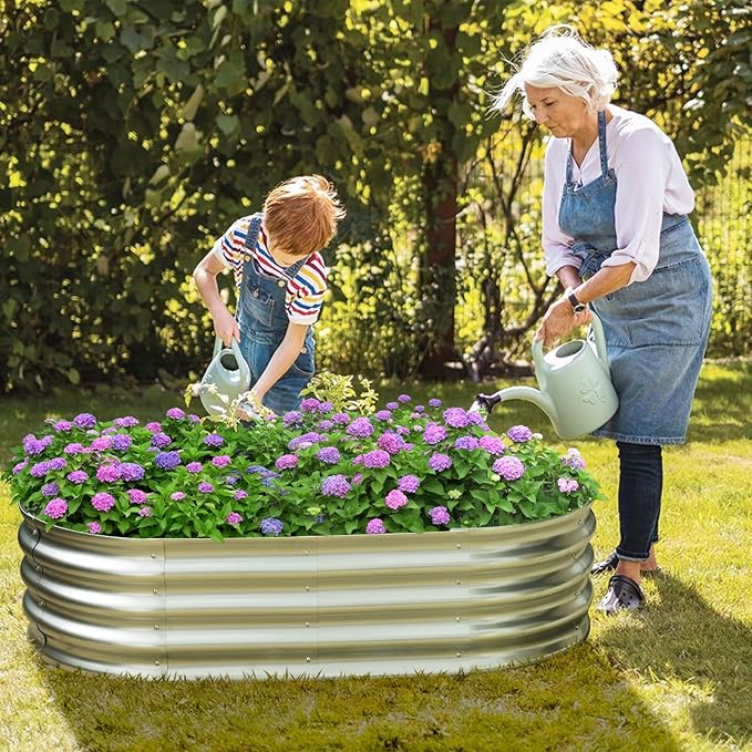 Galvanized Raised Garden Bed for Outdoor: 4X2X1ft Durable Metal Vegetable Plant Container Kit - Oval Planter Box for Gardening Flower Trough (2 Pack)