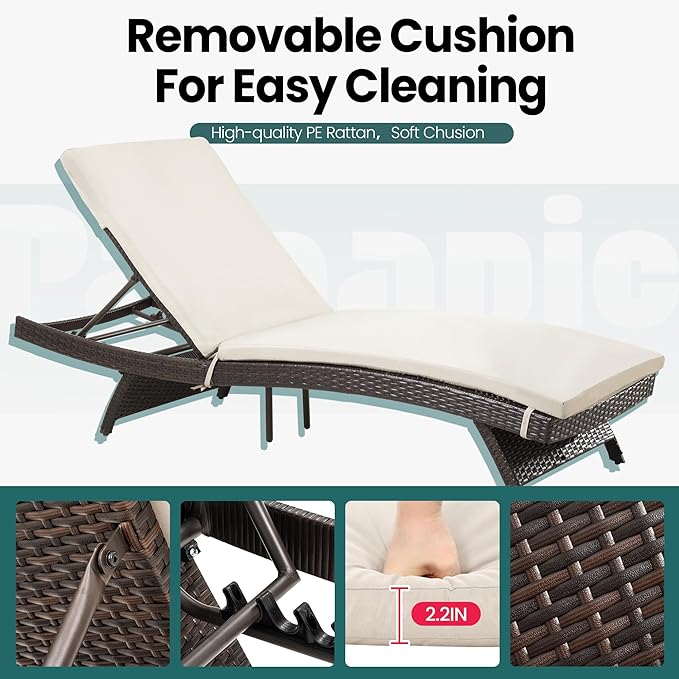 Pamapic 6-Piece Patio Chaise Lounge Set with Adjustable Backrest and Removable Cushion, Outdoor Poolside Lounge Chairs for Backyard, Porch, Garden, Beige