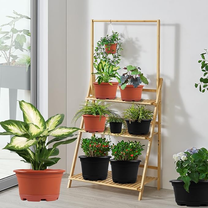5 Pack 10.5 inch Plant Pots,Planter-Pots-for-Plants-Indoor-Outdoor,Plastic Flower Pot for Indoor Outdoor Plants with Drainage Holes & Trays, Decorative Garden Containers Sets for Houseplants