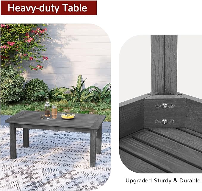 Stoog Outdoor Coffee Table, All-Weather HIPS Patio Coffee Table, for Backyard, Porch, Garden, Pool & Deck, Grey
