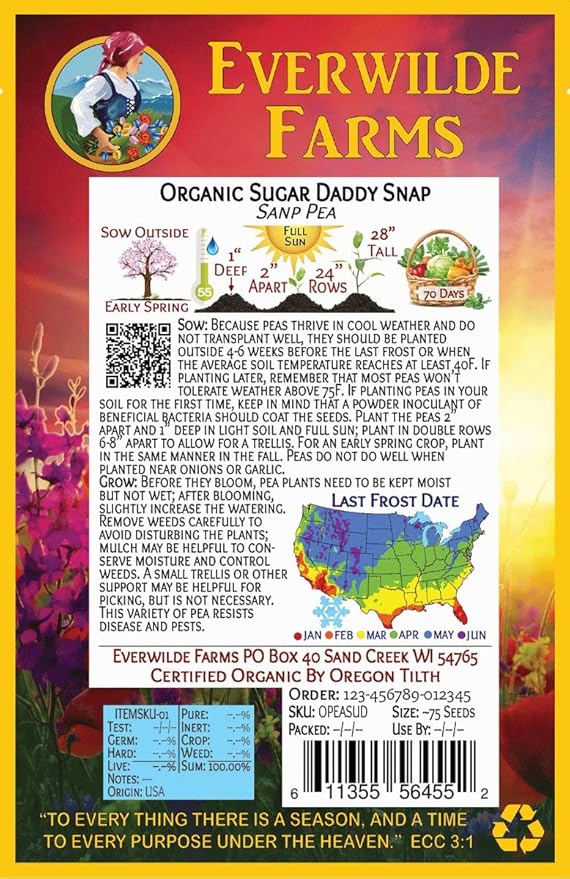 Everwilde Farms - 1 Oz Organic Sugar Daddy Pea Seeds - Gold Vault Packet