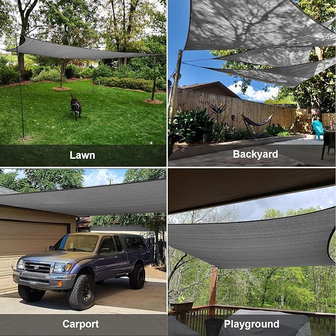 SUNLAX Sun Shade Sail 10' x 20' Dark Grey Rectangle Canopy Sail Shade Cover UV Block Permeable Sunshade Outdoor for Patio Backyard (We Make Custom Size)