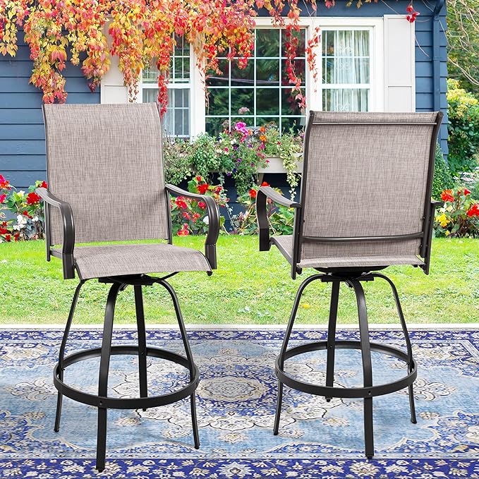 Vongrasig 4 Piece Patio Swivel Bar Chairs, All Weather Metal Textile High Swivel Bar Stools Chairs, Outdoor High Top Bistro Set for Backyard, Lawn Garden, Balcony, Taupe