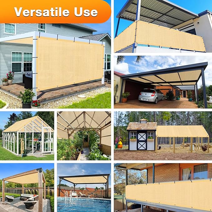 Artpuch Outdoor Pergola Shade Cover 8' X 11' Sun Shade Cloth with Grommets, 90% UV Protection Canopy Patio Privacy Screen (Customized Available) GN107, Wheat