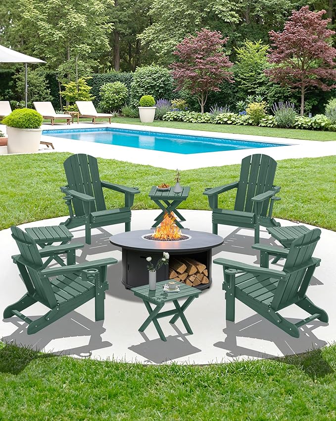SERWALL Folding Outdoor Side Table Set of 4, Small Adirondack Side Table, Green