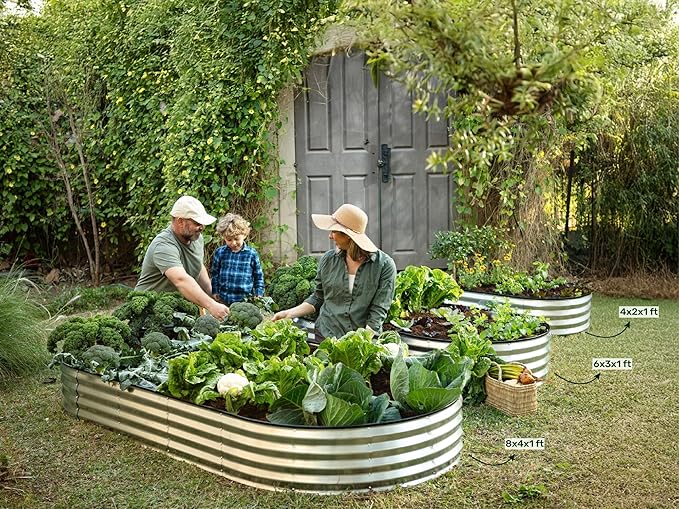 Plant & Plot Galvanized Raised Garden Beds Outdoor // 8×4×1 ft (2-Pack) Planter Raised Beds for Gardening, Vegetables, Flowers // Large Metal Garden Box // Patented Tool-Free Design (White)