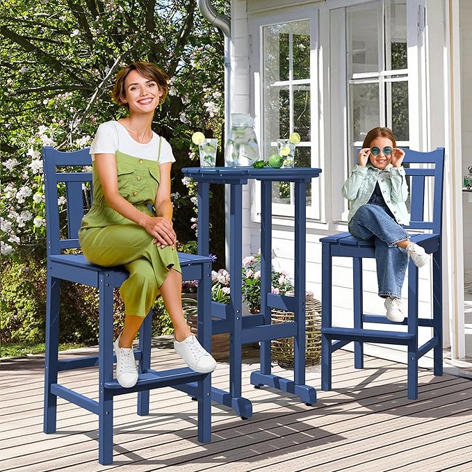 nalone Outdoor Bar Stools Set of 2, HDPE Tall Adirondack Chairs Bar Chairs, Weather Resistance Bar Height Chair for Balcony, Garden, Yard, Backyard (Navy Blue, Bar Chairs Set of 2)