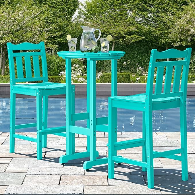 nalone Outdoor Bar Stools Set of 2, HDPE Tall Adirondack Chairs Bar Chairs, Weather Resistance Bar Height Chair for Balcony, Garden, Yard, Backyard (Aruba, Bar Chairs Set of 2)