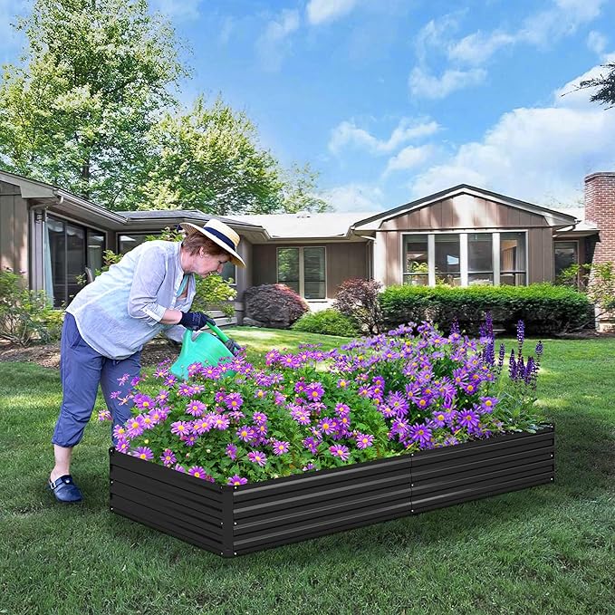 12x2x1ft(2 Pack) Galvanized Raised Garden Bed,Outdoor Planter Box Metal Patio Kit Planting Bed for Vegetables Flowers Herb,Black