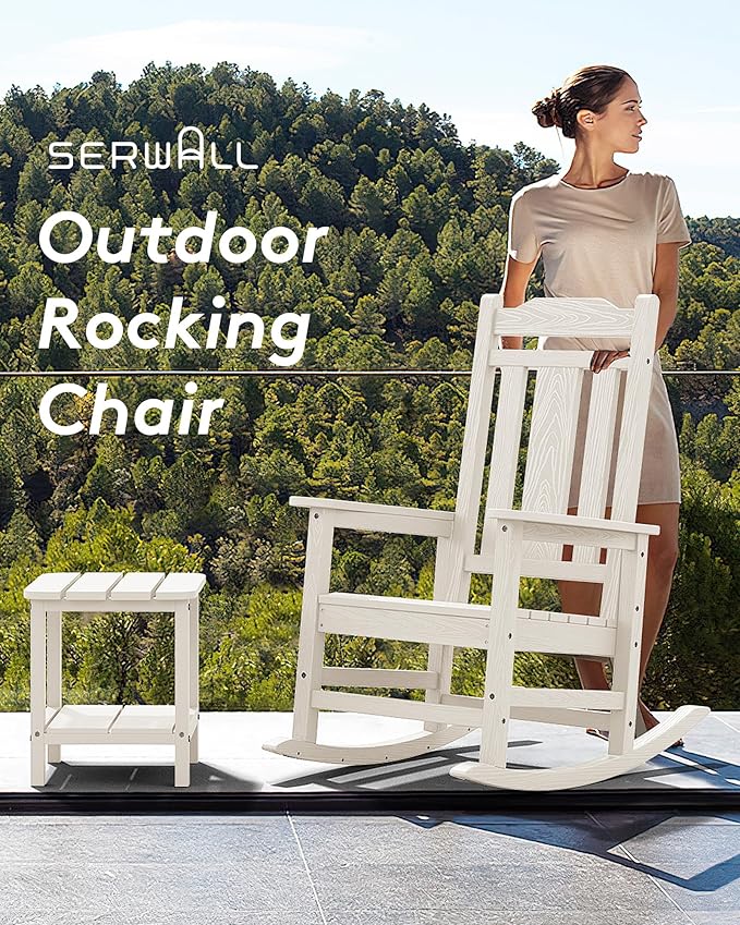 SERWALL Oversized Outdoor Rocking Chair Set of 4, HDPE Outdoor Rocking Chair for Adults, White
