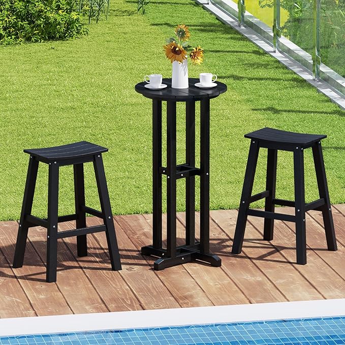 Tangkula 21.5" Round Bar Table, Patio HDPE Bar Height Dining Table w/Slatted Tabletop, Outdoor All-Weather High-Top Bistro Table for Poolside, Backyard, Balcony (Black)