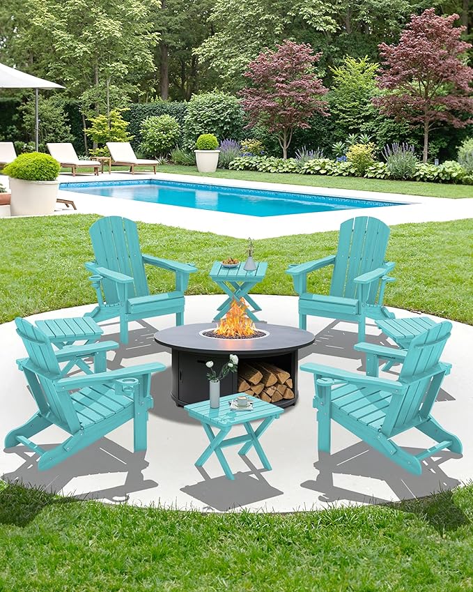 SERWALL Folding Outdoor Side Table Set of 4, Small Adirondack Side Table, Aruba
