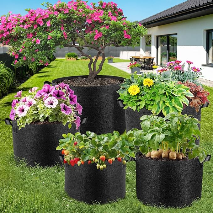 10 Pack 25 Gallon Grow Bags, Thickened Nonwoven Fabric Planter Pots with Handles, Heavy Duty 300G Garden Pots for Tomato, Potato and Vegetable