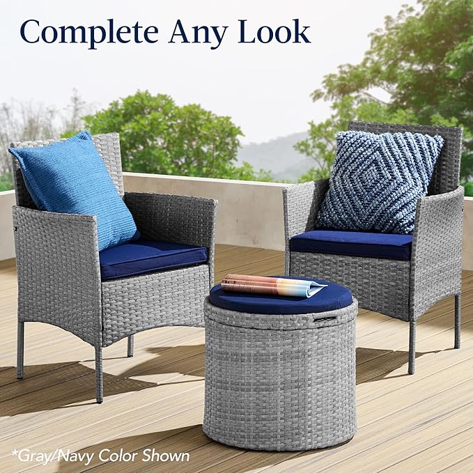 Best Choice Products Round Wicker Ottoman, Multipurpose Outdoor Furniture for Patio, Backyard, Additional Seating, Footrest, Side Table w/Storage, Removable Cushions – Brown/Red