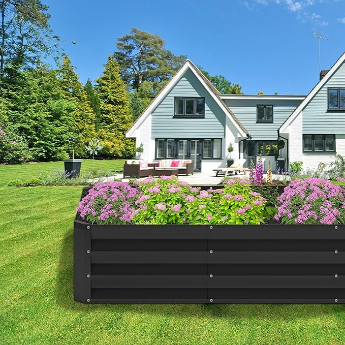 2PCS 6x2x1FT Galvanized Raised Garden Bed,Planter Raised Beds-Metal Garden Box,Large Plant for Outdoor Planting, Vegetables Bed,Flower,herb-Black