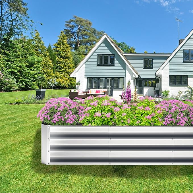 2PCS 6x2x1FT Galvanized Raised Garden Bed,Planter Raised Beds-Metal Garden Box,Large Plant for Outdoor Planting, Vegetables Bed,Flower,herb-Silver
