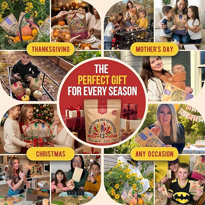 Organo Republic 13 Unique Super Hot Pepper Seeds Variety Pack - 1,020+ Non-GMO Heirloom Pepper Seeds for Outdoor and Indoor Home Gardening, Including Pepper Caloro, Firecracker, Habanero, Fresno Chili