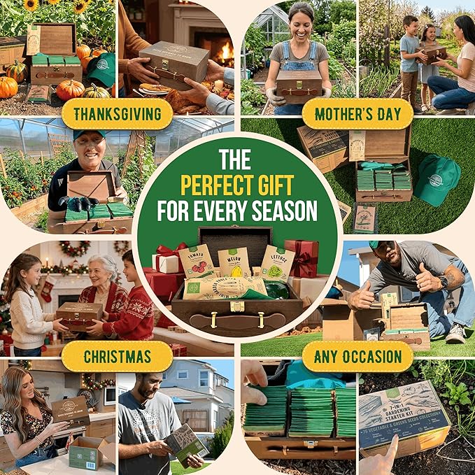 75 Vegetable & Greens Seeds Variety Pack, Garden Seed Starter Kit - Over 44,700 Non-GMO Heirloom Seeds for Planting Vegetables and Greens, Seed Box with Gardening Supplies, Gardening Gifts