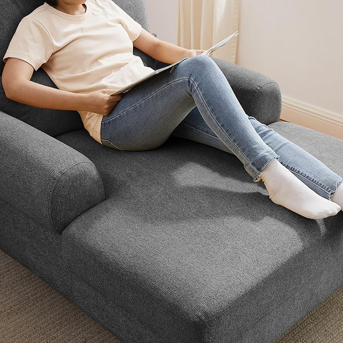Modern Chaise Lounge Chair with Adjustable Backrest, Upholstered Indoor Leisure Sofa Recliner, Oversized Accent Chair Deep Seat Reading Armchair for Living Room, Bedroom, Office, Dark Gray