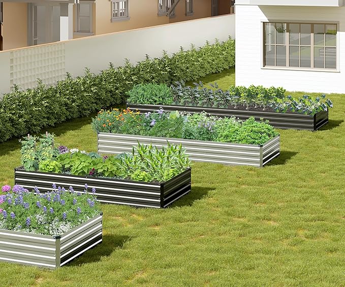 2PCS 12x3x1ft Galvanized Raised Garden Bed Kit, Galvanized Planter Raised Garden Boxes Outdoor, Large Metal Raised Garden Beds for Vegetables,Black