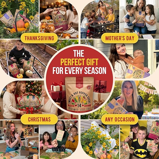 Organo Republic 14 Sweet & Hot Peppers Seeds Variety Pack - 1,030+ Non-GMO Heirloom Pepper Seeds for Outdoor and Indoor Home Gardening, Including Pepper Cayenne, Habanero, Jalapeno, Poblano, Serrano