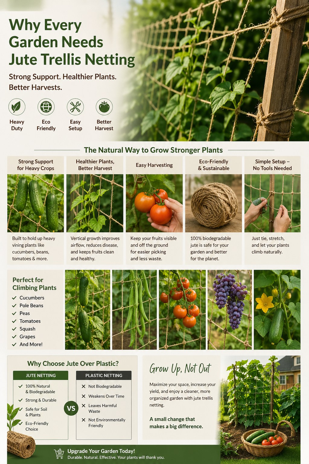 🌿 Why Every Garden Needs Jute Trellis Netting (And Why Plastic Just Doesn’t Cut It)