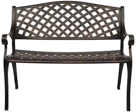 40.5" Outdoor Garden Bench, Patio Furniture Cast Aluminum Bench with Mesh Backrest, Weather Proof 2-Person Outdoor Loveseat with Anti-Rust for Park, Porch, Pool, Backyard