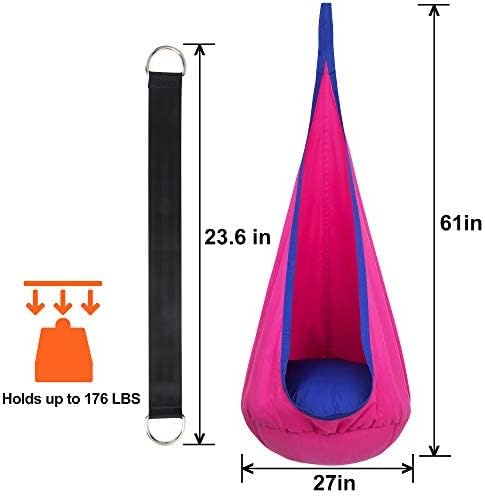 Y- STOP Kids Pod Swing Seat, Hanging Hammock Chair Swing with Inflatable Pillow, Sensory Swing Chair with Pocket for Outdoor and Indoor (Pink and Blue) pcs