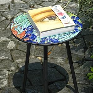 2 Packs Metal Outdoor Side Table Irises Patio Side Tables for Outside Small End Tables Round Patio Coffee Table Plant Stand for Balcony, Indoor, Bedroom, Living Room, Small Space