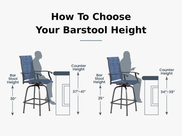 MFSTUDIO Outdoor Bar Stools Set of 2, Swivel Bar Height Patio Chairs Outdoor Barstools High Top Patio Swivel Bar Chairs, Breathable Textilene, Navy Blue