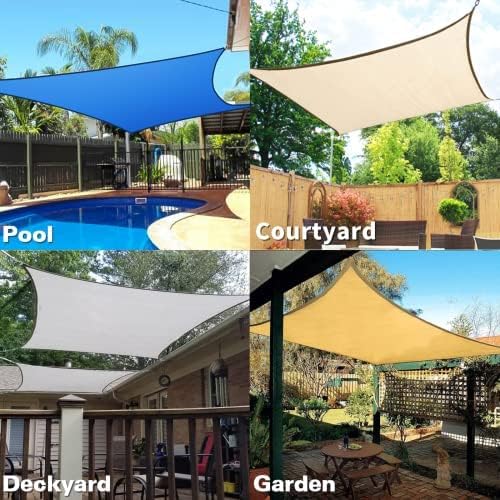 KANAGAWA 20'X22' Sand Custom Size Sun Shade Sail Rectangle UV Block Canopy Cover for Patio Backyard Lawn Garden Outdoor (Customized Available)